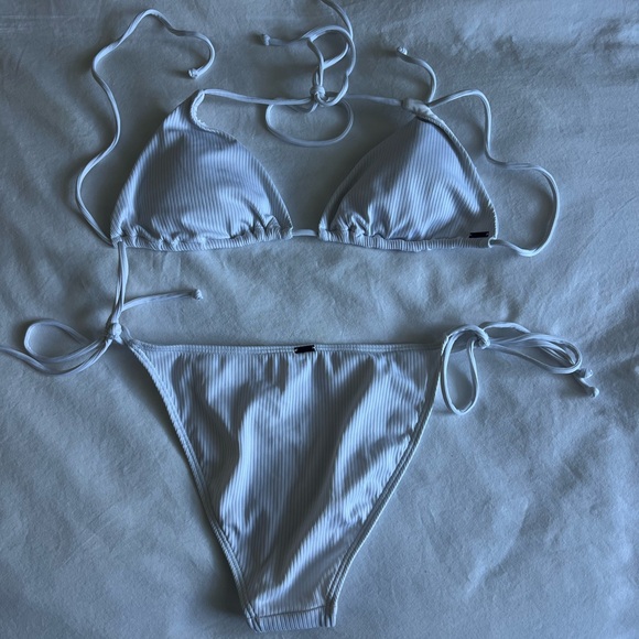 White Ribbed String Bikini Set - Picture 2 of 5
